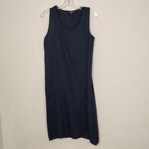 LBisse 100% Linen Navy Sleeveless Midi Dress Made in USA Size Small Quiet Luxury